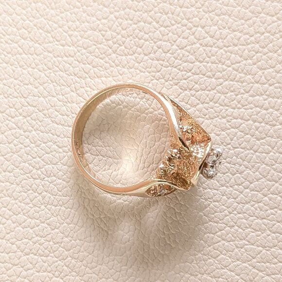 Vintage 14K Gold Brutalist Diamond Ring | Custom Artisan Cast | 0.43ctw | Size 7 - Picture 7 of 16
